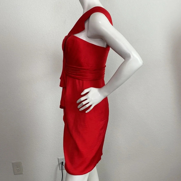 BCBGMaxAzria Jewel Red Palais Romantic One Shoulder Preppy Mini Dress Size 8 - Picture 5 of 11